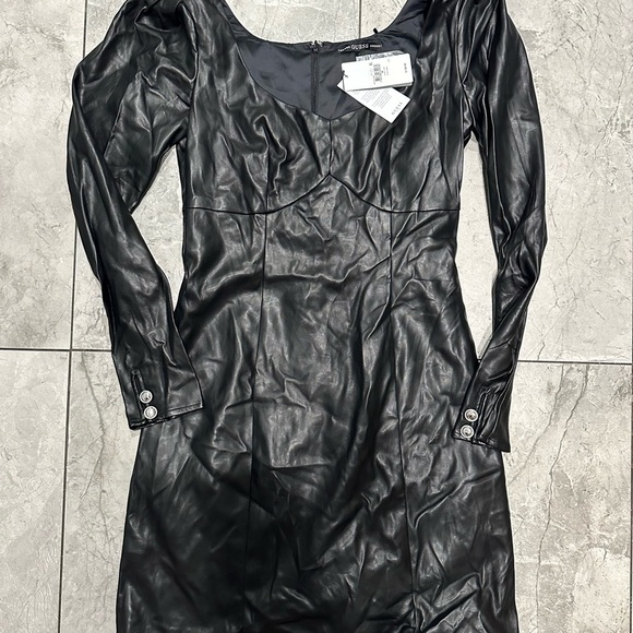 Guess Black Long Sleeve Faux Elena Leather Dress NWT - Picture 3 of 3
